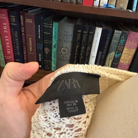 ZARA Pointelle Ivory Knit Cardigan SZ Medium - Picture 5 of 5